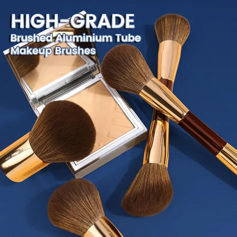 Maange 7 Pieces Coffee Gold Double Sided Kabuki Cosmetics Makeup Brushes
